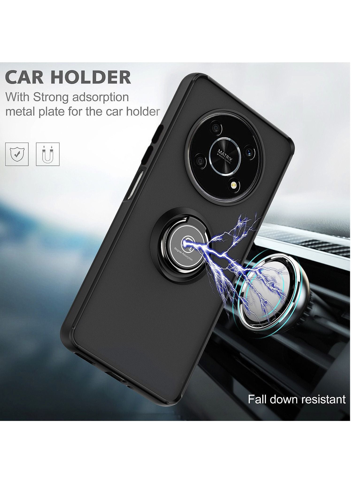 Honor X9 4G/5G Heavy Duty Case Hard Back Flexible Edges anti-scratch and shockproof Circular Ring Support Car Magnets Black Frame Honor X9 4G/5G Heavy Duty Case Hard Back Flexible Edges anti-scratch and shockproof Circular Ring Support Car Magnets Black Frame
